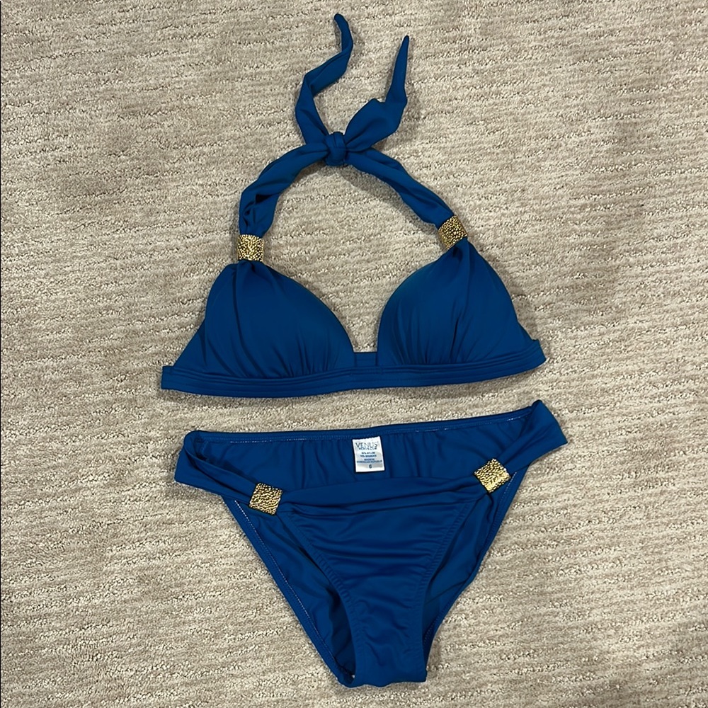 VENUS Blue Bikini with Gold Accents